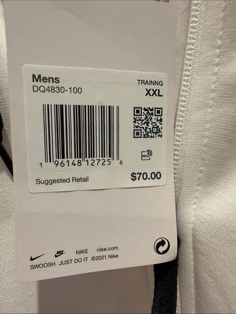 Nike White Full-Zip Hoodie with Black Swoosh and Drawstrings - Picture 2 of 4